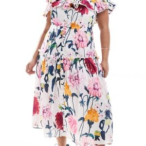 Hope & Ivy off shoulder maxi dress with shirred detail in bright flora plis size